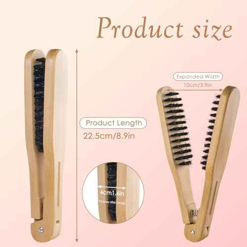 Double Sided Bristle Hair Brush, Clamp Hair Brush Use for Smoothing and Straight Hair Styles, Wooden Hair Straightening Brush