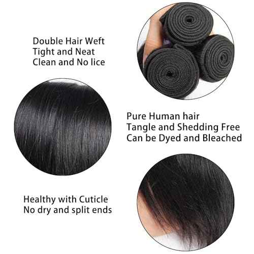 Straight Bundles with Closure Human Hair 20 22 24+18 Inch 100% Brazilian Unprocessed Virgin Body Wave 3 Bundles Human Hair with 4x4 Free Part Lace Closure Natural Black