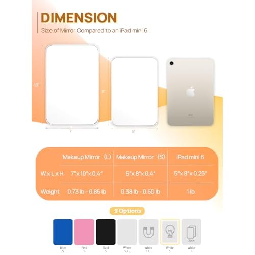 OMIRO Makeup Mirror for Desk, 10 x 7 inches Table Mirror with Adjustable Stand and Hanging Hole for Shaving and Travelling, White