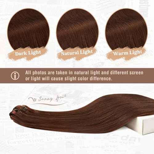 Ve Sunny Clip in Hair Extensions Real Human Hair Auburn Clip in Extensions Human Hair Easy Installation Auburn Clip in Human Hair Extensions for Women Daily Wear 120g 18inch