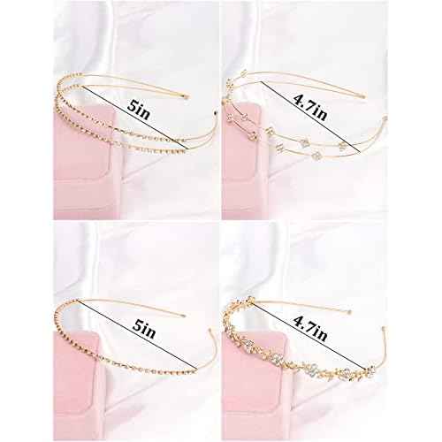 Jaciya Gold Bridal Headband 4 Pieces Rhinestone Headbands Crystal Flower Girl Leaves Crown Head Band Tiara Wedding Hair Accessories
