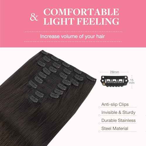 GOO GOO Clip in Hair Extensions Real Human Hair, Remy Human Hair Extensions Clip ins for Women, Natural Human Hair, 20inch 150g 9Pcs, 2 Dark Brown