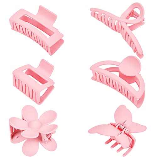 Pink Hair Clips, 6 Pack Cute Hair Clips for Thin Thick Hair 1.85-4.5 Inch Matte Non Slip Jaw Clips Flower Banana Butterfly Claw Clips Hair Accessories for Women and Girls¡¦
