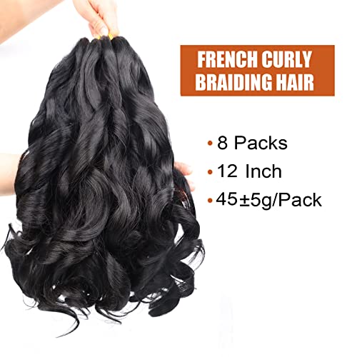 French Curly Braiding Hair 16 Inch 8 Packs Curly Braiding Hair French Curl Crochet Braids Micro Braiding Hair Bouncy Crochet Hair Pre Stretched with Curly Ends Hair Extensions(16 Inch/Pack of 8, 4#)