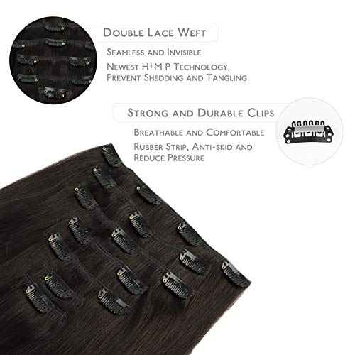 WENNALIFE Clip in Human Hair Extensions, 22 Inch 120g 7pcs Dark Brown Hair Extensions Clip In Human Hair Remy Clip in Hair Extensions Real Human Hair Double Weft
