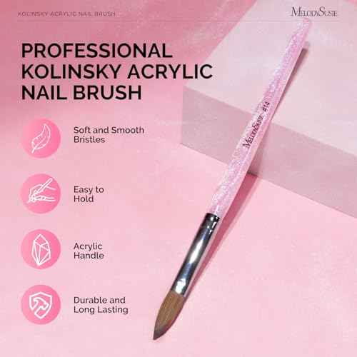 MelodySusie Kolinsky Acrylic Nail Brush,66% Kolinsky Hair Professional Nail Art Brush for Acrylic Application, Aurora Collection Fine Glitter Brush,Size 14