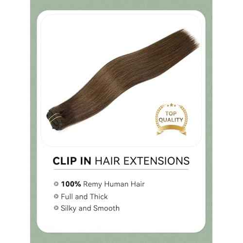 Clip in Hair Extensions Real Human Hair, Silky Straight Real Remy Human Hair Extensions Clip ins, Light Brown Clip in Extensions for Women, 14inch 120g 7Pcs, 4# Chocolate Brown