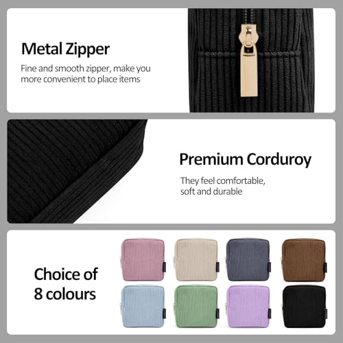 MAGEFY Small Makeup Bag for Purse Mini Cosmetics Bag Corduroy Cute Cosmetic Pouch for Women with Slip-in Pockets
