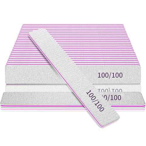Nail Files 100/100 Grit Washable 25pcs Double Sides Nail File for Natural Nails and Poly Nail Extension Gel Fingernail Files for Nails
