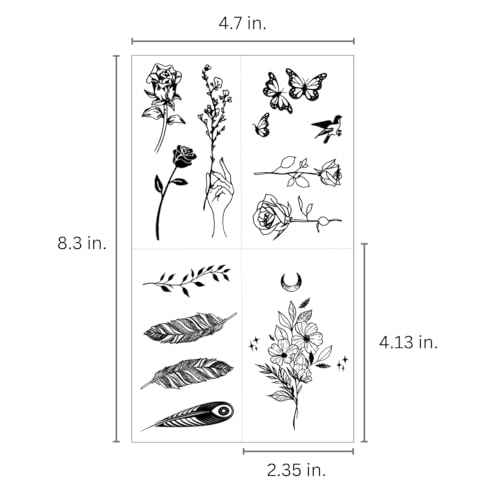 One Grace Mini Nature Temporary Tattoos - Realistic Long Lasting Waterproof Tiny Tattoos - Black and White Butterflies Bird Flower Rose Tree Branch Boho Small Tattoos for Women and Men