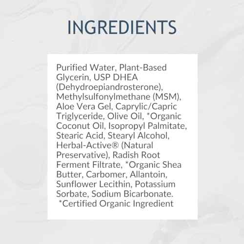DHEA Cream 50mg for Women and Men, Maximum Strength Natural DHEA Cosmetic Formulation for Skin Hydration Balance, Pure, Non-GMO, Gluten-Free, Paraben-Free, Skin Cream 2-Month Supply (Unscented - 3oz)