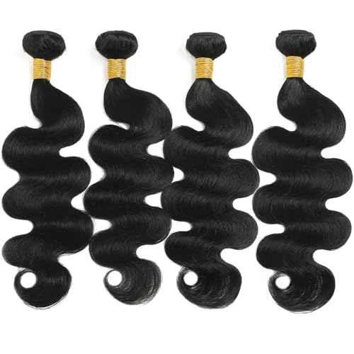 Body Wave Bundles Human Hair 20 22 24 26 Inch Human Hair Bundles 100% Unprocessed Brazilian Virgin Quick Weave 4 Bundle Human Hair Extensions for Black Women Natural Color