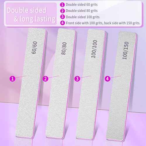 Nail Files 100/100 Grit Washable 25pcs Double Sides Nail File for Natural Nails and Poly Nail Extension Gel Fingernail Files for Nails
