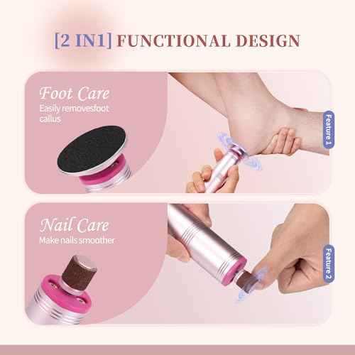 Electric Foot Callus Remover with 60 Sandpaper Discs, Durable Aluminum Adjustable Speed Foot Sander for Cracked, Rough Skin and Calluses, Ergonomic Design ? Cherry Blossom