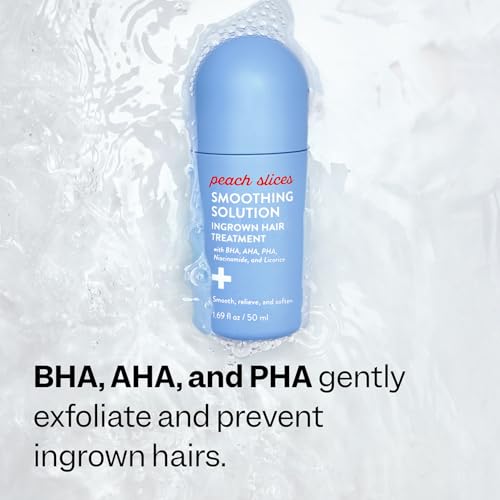 Peach Slices - Smoothing Solution Ingrown Hair Treatment (1.69 oz) - Smooth, Relieve, Soften Skin - 360 Roller - BHA, AHA, PHA, Niacinamide, Licorice - Vegan & Cruelty Free - Korean Skin Care & Beauty