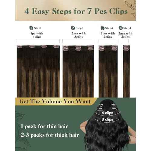Ugeat Clip in Human Hair Extensions 20 Inch Seamless Hair Extensions Clip in Brown Balayage Clip on Extensions Human Hair Darkest Brown Mix Medium Brown 7Pcs 120G 2/6/2