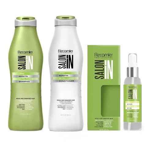 Recamier Professional Salon In +Pro Keratin Ultra Force Hair Shampoo, Conditioner and Serum Bundle 3 Piece kit
