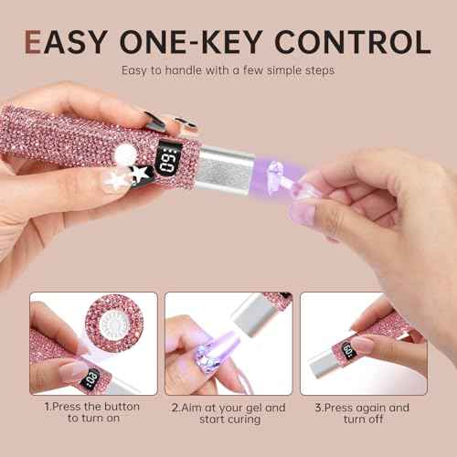 Handheld UV Light for Gel Nails,Mini LED Cordless Nail Lamp for Gel Nail Polish,Portable Flash Cure Lamp,Rechargeable USB Nail Dryer with LCD Display Fast Curing (Pink Diamond)
