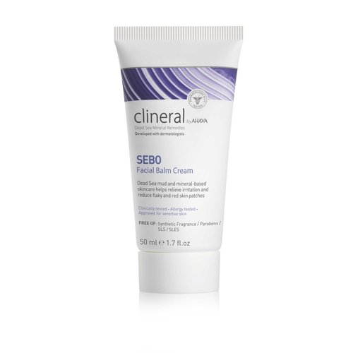AHAVA Clineral Sebo Facial Balm Cream - Rich balm reduces facial irritation & redness, softens dry & sensitive skin, enriched with Osmoter, Dead Sea Mud, Aloe Vera, Hippophae & Bergamot Oil, 1.7 Fl.Oz