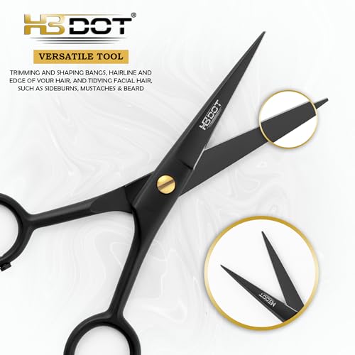 HB-DOT 5" Professional Mustache & Beard Scissors, German Stainless Steel Mustache Scissors, Mustache Scissors for Men with PU Leather Pouch and Comb set. (Black, 5 inches)