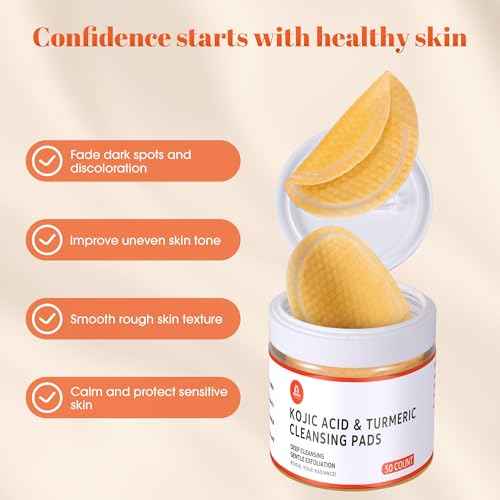 Turmeric Kojic Acid Cleansing Pads: Skin Brightening Turmeric Face Scrub Pads ? Gentle Turmeric Facial Pad for Even Skin Tone, Radiant Complexion - Enrich Kojic Acid & Turmeric ? 50PCS