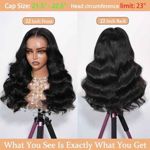 ShowJarlly Small Cap 9x6 Body Wave Lace Front Wigs Human Hair 200% Density Wear and Go Glueless Wigs Human Hair Pre Cut Closure Wig Human Hair for Black Women Natural Black 20 Inch (21.5" - 22.5")