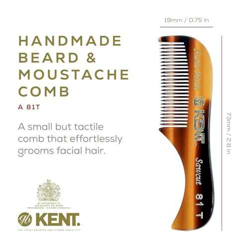 Beard & Mustache Grooming Kit - Kent BRD5 Boar Bristle Brush + Kent 81T & A FOT Sawcut Fine Tooth Combs for Men's Care