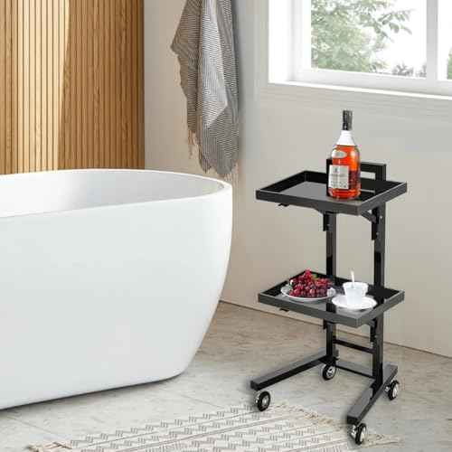 Acrylic Salon Tray on Wheels for Tattoo Medical Dental, Rolling Tray Salon Trolley Beauty Hair Lash Cart Mayo Stand (Black)