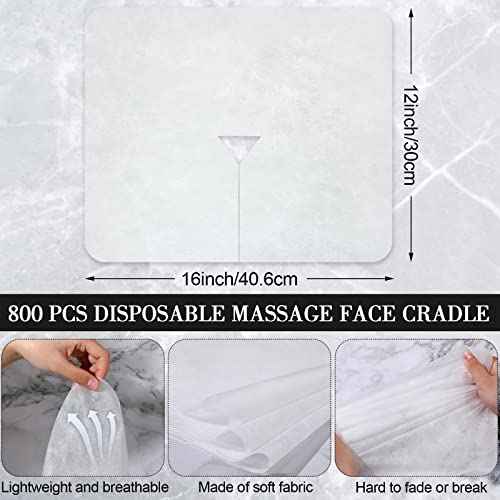 Oudain 800 Pcs Disposable Face Cradle Covers, Non-sticking Massage Face Cradle Headrest Cover for Massage Table Chairs Fitted for 16 x 12 Inches