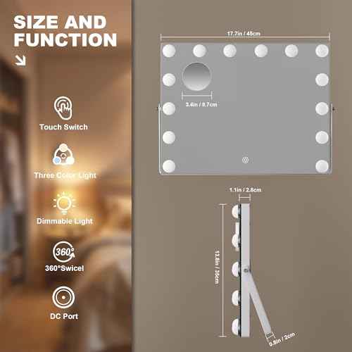 MINISO Vanity Mirror with Lights - 17.7" x 13.8" Hollywood Makeup Mirror with Adjustable Brightness,3 Modes Light