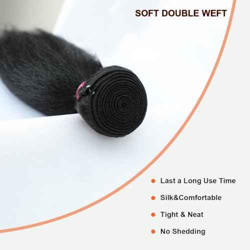 Yaki Straight Bundles Kinky Straight Bundles Human Hair 22 Inch 12A 100% Unprocessed Brazilian Virgin Human Hair Bundles for Black Women Natural Black Raw Remy Hair Extension 1 Bundle