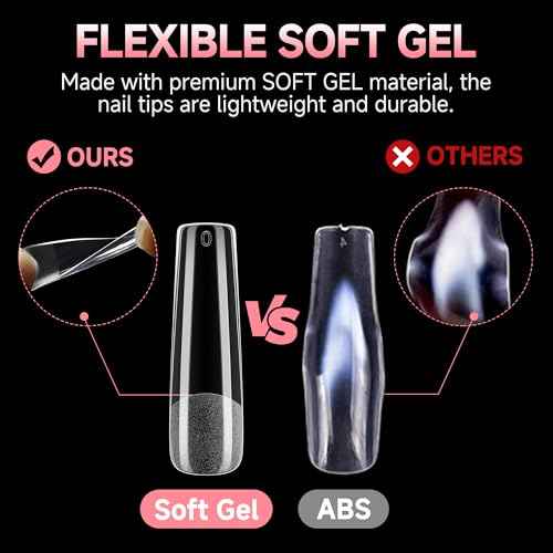 UNA GELLA Nail Tips Square XXL Long: Full Cover Pre-file Square Straignt Gel Nail Tips No C Curve for DIY Press On Nails 216PCS, 12 Sizes Gel Nail Extensions Art Salon