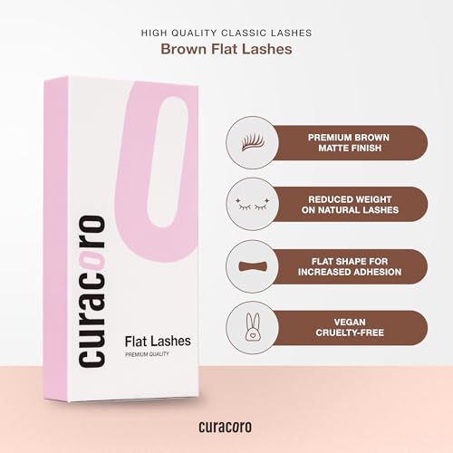 Curacoro Brown Eclipse Flat Lash Extensions - Mixed Length 8-15mm, Thickness 0.15mm, C CC D Curl, Brown Mink False Lashes, Matte Finish, Individual Eyelashes for Salon Use, Lightweight and Fluffy