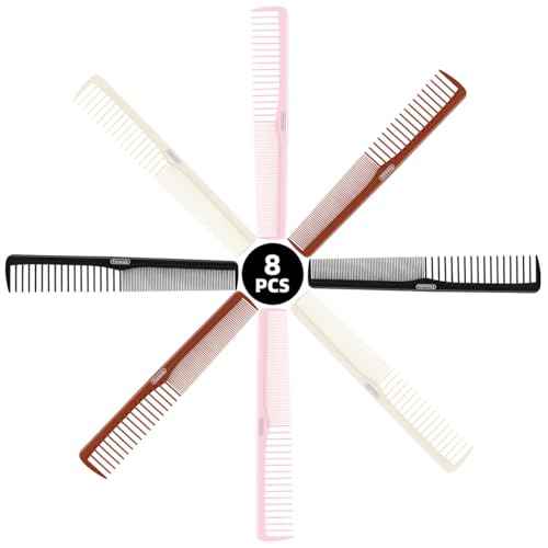 Combs Set, Classic Hair Comb, Fine and Wide Teeth, For Hairdressing, Grooming, Detangling, Sectioning, Teasing, For Women and Men, 7 Inches, 4 Colors and 8 Pieces