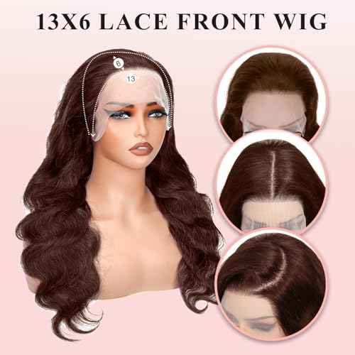 24 Inch Chocolate Brown Lace Front Wig Human Hair 200 Density Body Wave 13x6 Hd Lace Front Wigs Human Hair Pre Plucked Brown Human Hair Wigs for Women