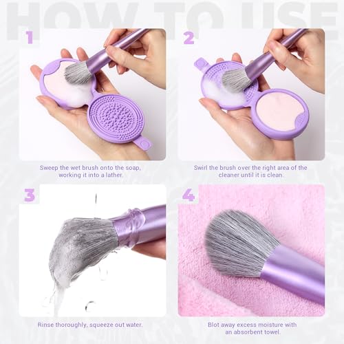 Jessup Makeup Brush Cleaner Mat Silicone with 2pcs Solid Soap, Portable Cleaning Tool for Cleaning Makeup Sponges Brushes, A013