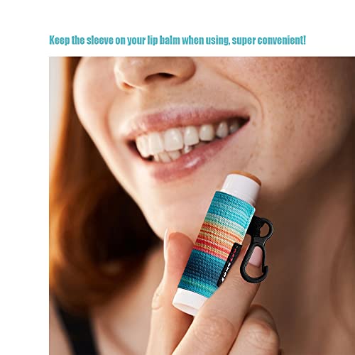 HEYSKAY 8PCS Lip Balm Keychain Holder Compatible with Chapstick, Stocking Stuffers Gifts Keychain Lip Gloss Holder Key Chain Lipstick Holder Sleeves(Classical Strap Patterns)