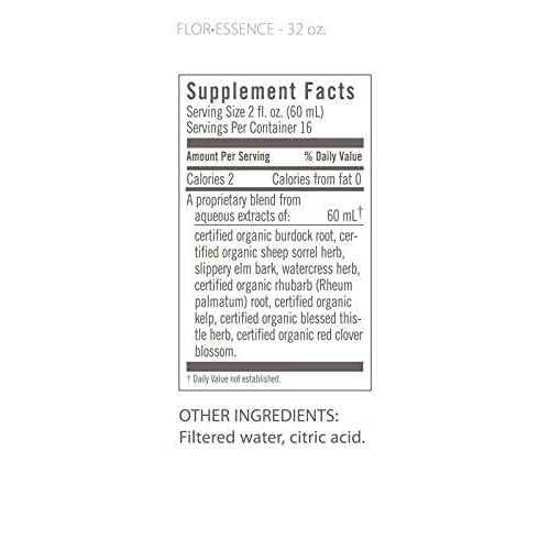 Flora Flor Essence Liquid Tea Blend 32oz LARGE - Gentle Detox Cleanse with Burdock Root, Slippery Elm, Kelp, Thistle - Premium Organic Ingredients