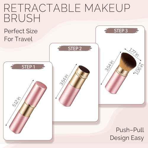 Retractable Kabuki Makeup Brush - All-in-One Travel Foundation, Powder, Blush, Liquid & Cream Face Brush | Portable & Easy to Use for Women & Beginners (Rose Gold)