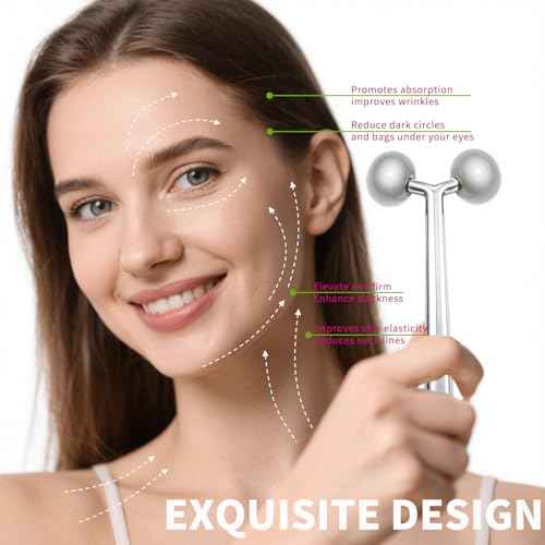 3-in-1 Stainless Steel Facial Massage Set, Face Roller, Gua Sha Tool, Eye Cream Applicator, Silver,Gifts for Women and Girl