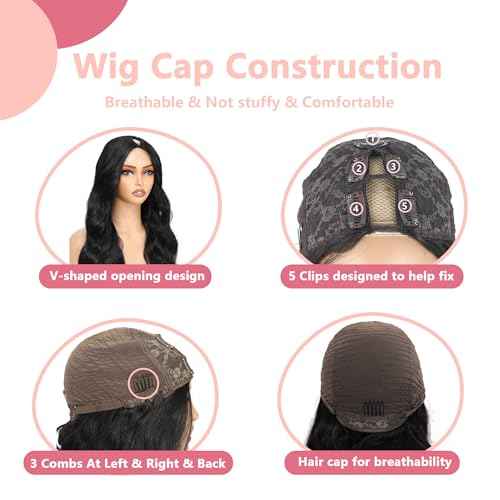 V Part Wig Human Hair Body Wave 100% Real Human Hair Upgrade U Part Human Hair Wig 180% Density Beginner Friendly 1B/30 (22 inch)