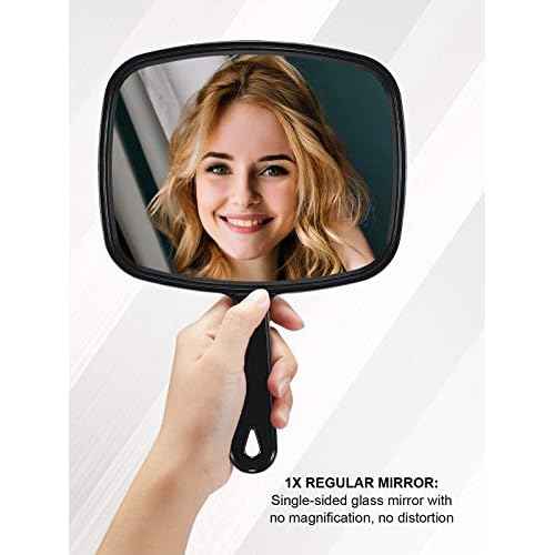 Hand Mirror, Barber Hairdressing Handheld Mirror with Handle for Salon, Square, Black, Medium,Pack of 3