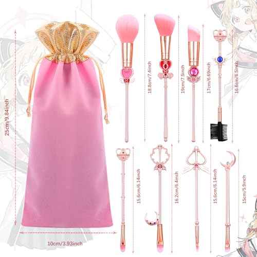 Makeup Brushed Set 8PCs Sailor Moon Magical Girl Golden Cosmetic Brush Tool Pink Eyeshadow Brushes Eyeliner Eyebrow Essential Cosmetic Brush Kits