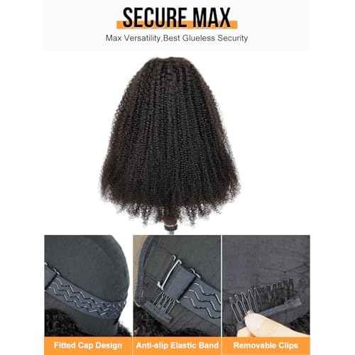 Domiso 18 Inch Knots Bleached Max Part 8x5 M-Cap Afro Kinky Curly Glueless Wigs Human Hair Pre Plucked Pre Cut Wear and Go Glueless Wig Kinky Curly Lace Front Wigs Human Hair 195% Density