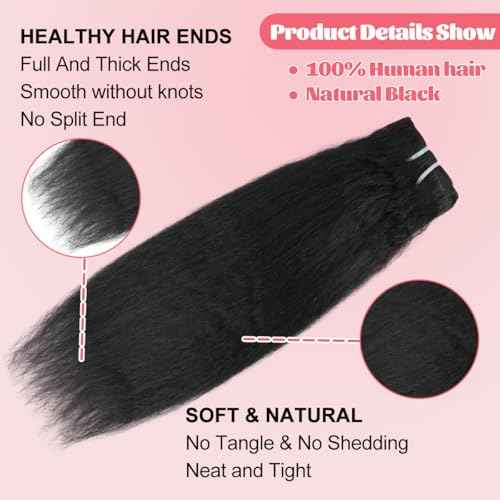 Kinky Straight Clip ins 18 Inch Clip in Hair Extensions Real Human Hair Yaki Straight Clip ins for Black Women Full Head Brazilian Remy Hair Extensions Double Weft 8Pcs 100g 20 Clips