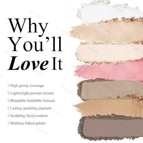 KYDA Baked Highlighter Contour Palette, Champagne Face Illuminator & Natural Matte Contour, Lasting Glow Face Sculpting Contouring Makeup, Buildable Shimmer Color, Sun Glow & Taupe