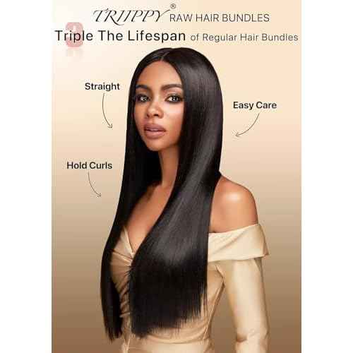 TRIIPPY Straight Bundles Human Hair,100% Raw Cambodian Hair Sew In Weave Single Bundle,Triple The Lifespan Over Regular Virgin Hair Bundle,No.1 Raw Hair Brand On Amazon(20 Inch,Natural Color)