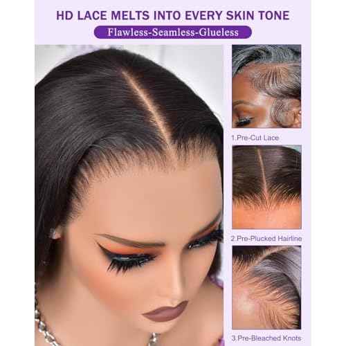 9x6 SKINLIKE Real HD Lace Closure Wig, Straight 180% Density 0.10mm Ultra-thin Swiss Lace Pre-plucked Bleached Small Knots With Baby Hair Glueless Wigs Human Hair 18 Inch