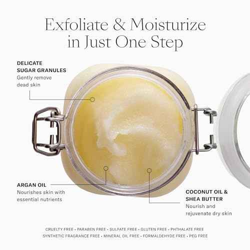 Josie Maran Sugar Body Scrub - Argan Oil Exfoliating Sugar Scrub with Coconut Oil & Shea Butter - Softens, Smooths & Hydrates Dry Skin - Vegan & Cruelty Free - Sweet Clementine (10 oz)