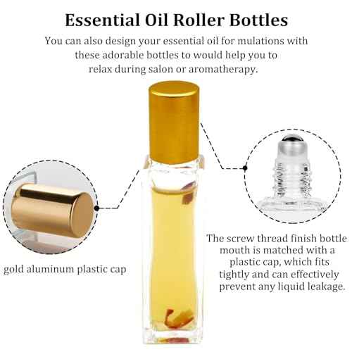 100 Pcs 10 ml Roller Bottles for Essential Oils, Square Thick Empty Glass Roller Bottles with Stainless Steel Roller Balls Protection Leakproof with 5 Funnel for Travel